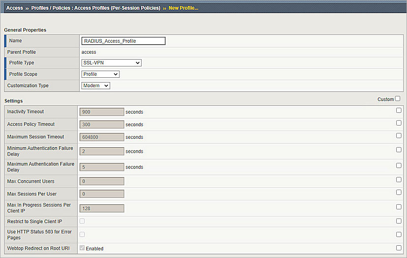 Screenshot of F5 Big-IP, Add Access Profiles 1